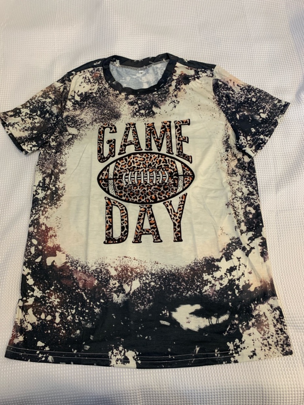 GAME DAY Leopard Football Graphic T-Shirt - Black & Cream
